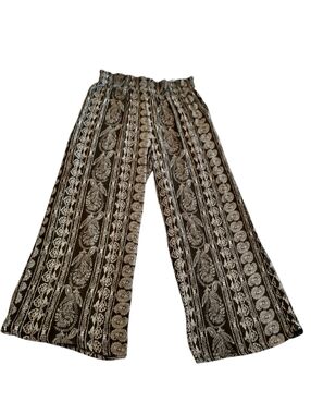 Wide-Leg Printed Palazzo Pants - Olive Green & Cream